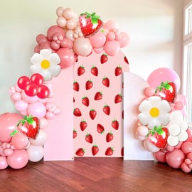 Pink Strawberry Theme Arch Backdrop Covers Sweet Strawberry Arch Cover for Girl Birthday Baby Shower Wedding Chiara Party Decoration (6.6FT)