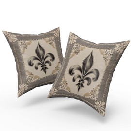 Giwawa Mardi Gras Throw Pillow Covers 18x18 Inches Vintage Country Style Fleur de Lis Print Decorative Pillow Cases Set of 2 Retro Soft Cotton Cushion Covers for Sofa Couch Bedding Holiday Decor