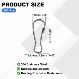 PATIKIL Lanyard Hooks, 240 Pcs 20mm Stainless Steel 304 Spring Snap Hook Metal Clips Clasp for Key Chain Key Rings ID Card Shower Curtain, Black