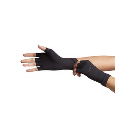Tommie Copper Core Compression Half Finger Gloves, Unisex, Men & Women, 4D Stretch, Sweat Wicking Breathable Gloves for Hand Stiffness, Swelling & Joint Support - Black - Medium