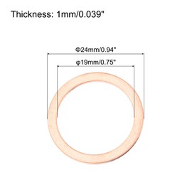QUARKZMAN Pack of 22 Flat Copper Seals, 19 x 24 x 1 mm Copper Flat Metric Sealing Ring Seals for Hydraulic Fittings Screw Bolt Nut Electronic Repair