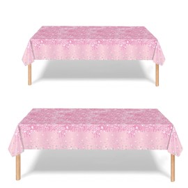 2P Pastel Pink Party Plastic Table Cloth,137x274cm Shiny Glitter Pink Tablecloths Rectangular Diamond Pink Party Dining Table Cover Baby Pink Tablecloths for Baby Shower,Wedding,Birthday Party Décor