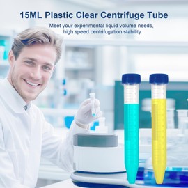 JIUWU Conical Centrifuge Tubes 15mL,10Pcs Plastic Test Tubes with Screw Caps, Polypropylene Container with Graduated and Write-on Spot (Cap Random Color)