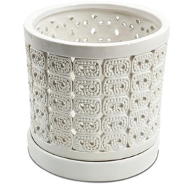 DESQUIGGLE White Ceramic Orchid Planter, 6 Inches Wide, Large Orchid Pots with Holes for Indoors Or Outdoors with Swirl Cut Out Pattern, Orchid Gifts