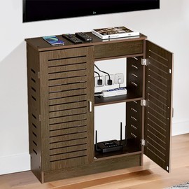 WiFi Router Storage Cabinet, Floor Standing Router Storage Box Modem, Power Strip and Cable Management Hider Organizer for Home and Office (Walnut)