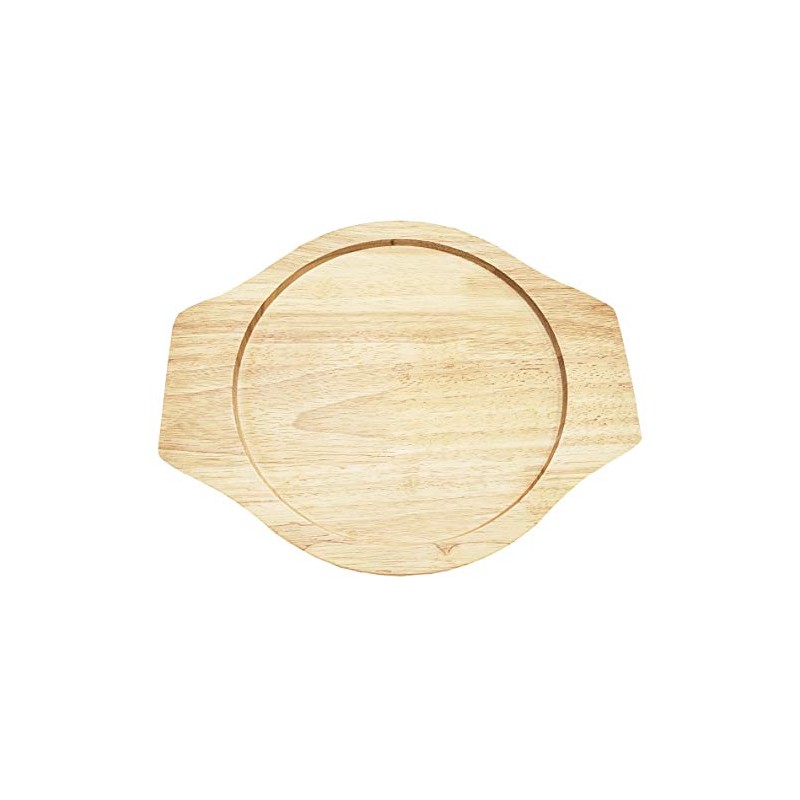 Round Grill Cast Iron Set W/Rubber Wood Underliner, for Steak,