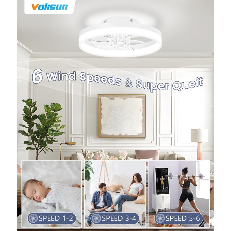 VOLISUN 13 inch Small Ceiling Fans with Lights and Remote,