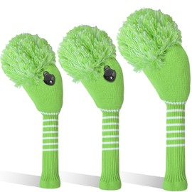 Golf Head Covers Woods Driver Fairway Hybrid 3 Pcs,Golf Headcover Pom Knitted Number 1 3 5 for Men Women Kids Anti-Wrinkle Washable Soft Portable Color Blue Red (Green)