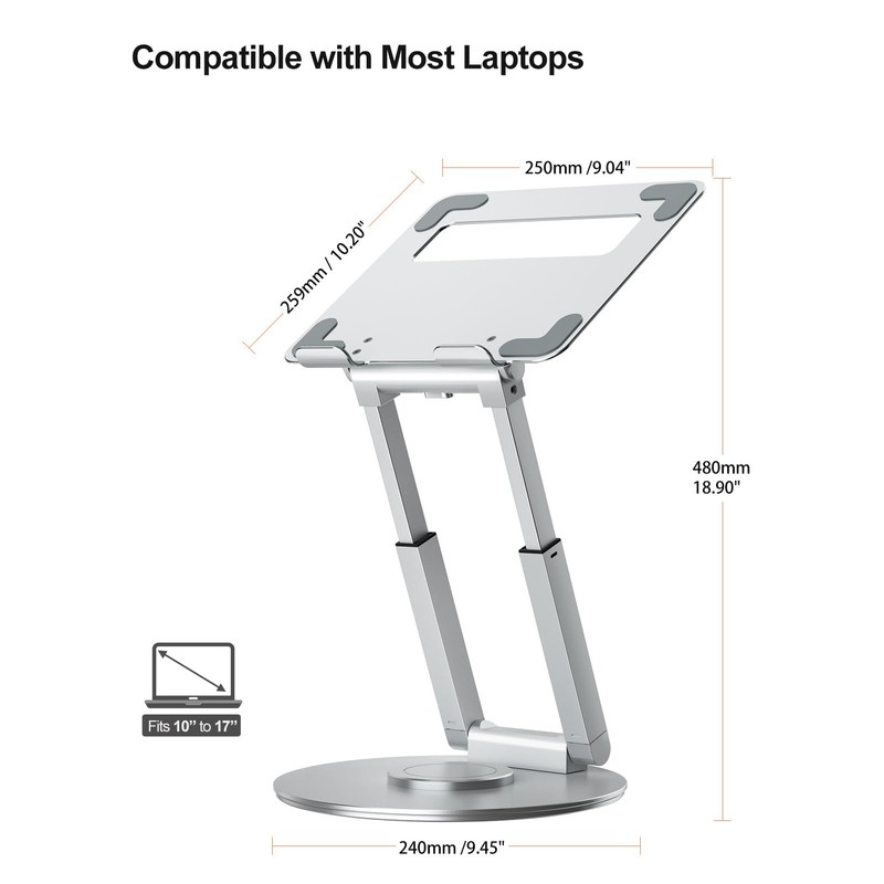 tounee Telescopic Laptop Stand for Desk with 360° Swivel Base,