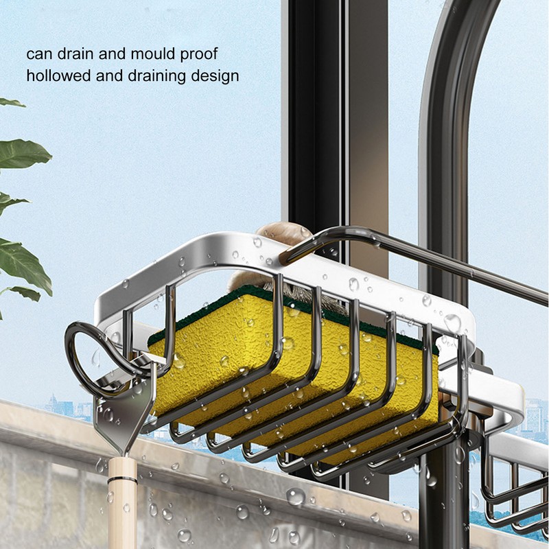 Faucet Storage Shelf Aluminum Plastic Two Containers with Towel Rod