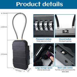 Portable Small Safe Box with Lock, Mini Travel Safe Beach Safe for Valuables with Combination Code, Anti-Theft Security Box for Home Cash Money, Waterproof & Removable Wire Rope