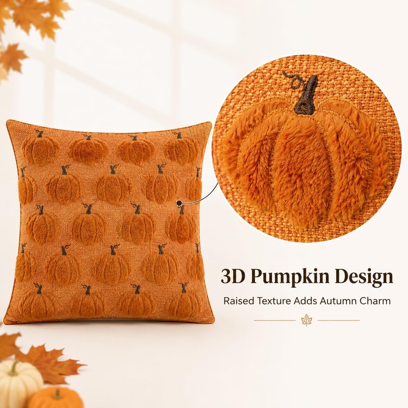 Pumpkin Fall Pillow Covers 18x18In Set of 2 Orange, Ultra