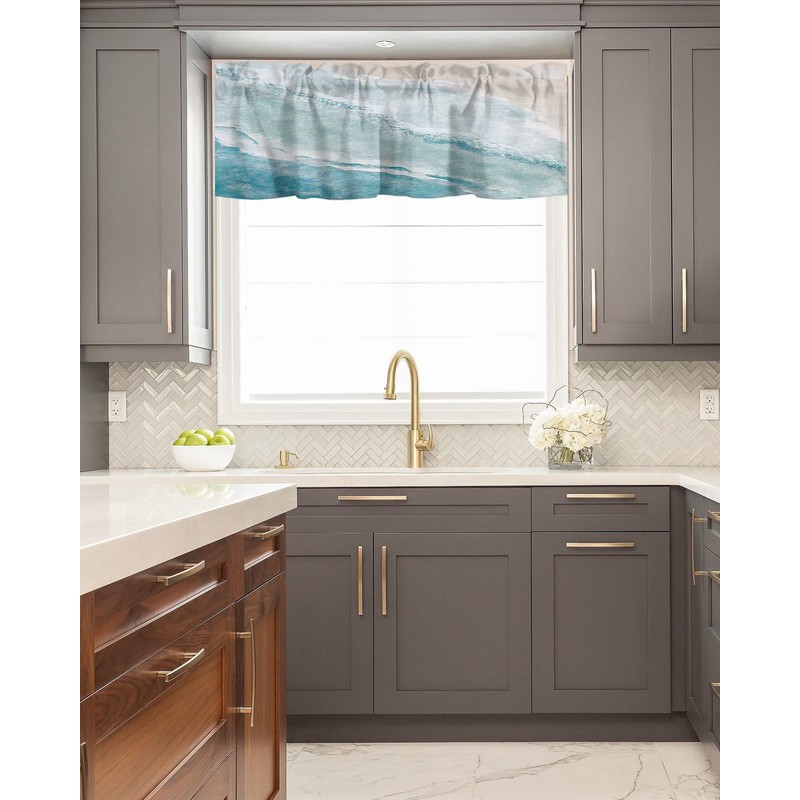 Chucoco Summer Ocean Valance Curtain for Window,Coastal Beach Sea Waves