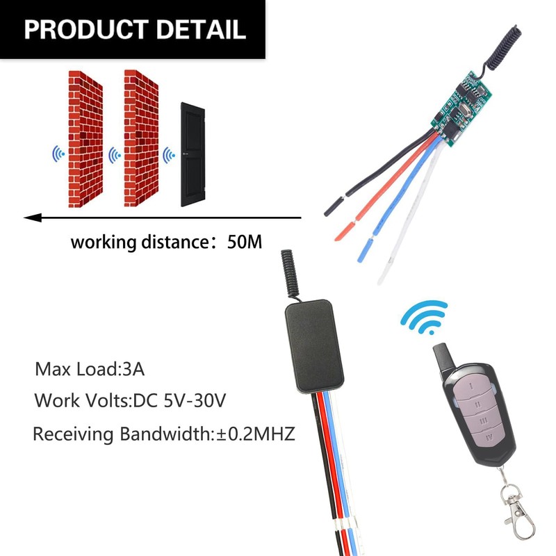 ZHOFONET DC12V Wireless Switch, 4-Way Wireless Remote Control Switch, DC