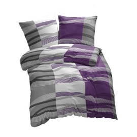 etérea Microfibre Bed Linen, 155 x 200 cm, Set of 2, All-Year Duvet Cover, Hunter Striped Bed Linen Set with Pillow 155 x 200 cm + 80 x 80 cm Pillow, Purple