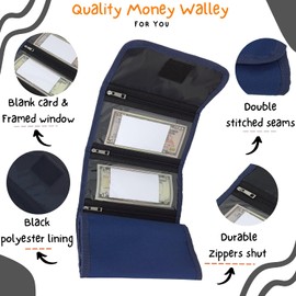 Money organizer for cash 7 slots money holder with blank card, Cash holder wallet organizer for Budgeting, Traveling, Saving, Receipts, Coupons and Tips, Navy blue, 8.5 x 4.5 Inch, Money Holder With