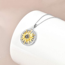 ONEFINITY I Love You Necklace 100 Languages Sterling Silver Sunflower Necklace I Love You Mother‘s Day Gifts for Her Love Memory Projection Necklaces for Girlfriend Wife Her