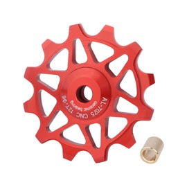 Rear Derailleur Pulley, 12T/14T Ceramic Bicycle Guide Pulley, Narrow Wide Teeth, Bicycle Guide Roller with Reducing Sleeve for Road Bike, Mountain Bike, MTB, BMX (Red 12T)