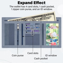 SUNDEE Kids Wallet with Lanyard for Boys and Girls, Tri-Fold Wallet with Key Ring and Zip Coin Pocket for Gifts, Original Wallet (Blue Car), 6-blue car
