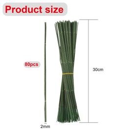 GisWell Pack of 80 Flower Wires, Green, Florist Wire, Plug-In Wire, Floristry, 30 cm Long, Wire Sticks for Crafts, for Making Flower Crafts, Artificial Flowers, Flower Bouquets