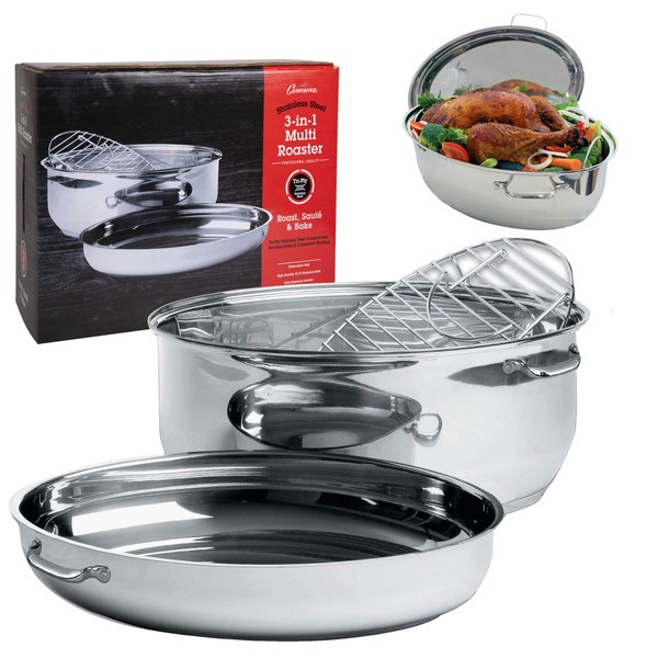 Camerons 3 In 1 Multi Roaster- Tri-ply 18/10 Professional Grade