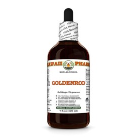 Goldenrod (Solidago Virgaurea) Dry Herb Glycerite, Made in Hawaii, Organic Raw Materials, All Natural, Vegan, Lab Tested Alcohol-Free Liquid Extract - 4 fl.oz