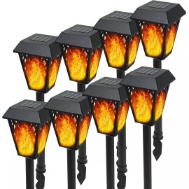 Morvat LED Flame Flickering Torch Outdoor Landscape Pathway Solar Lights, 8 pack