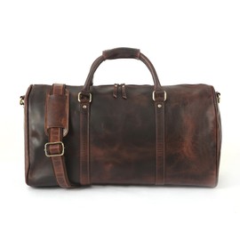 Oversized Dark Brown Weekender Leather Travel and Sports Duffel Bag, Full Grain Leather Large Carry On Gym Duffle for Men’s or Women (DARK BROWN)