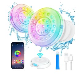 Homly Rechargeable Submersible Pool Lights with Wireless APP Control Waterpro...