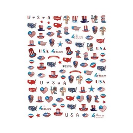 Generic America Flag Eagle Heart Star USA 4Th of July Butterfly Number 3D Nail Sticker Wg596 Nail Wraps Stickers Manicure Supplies for Women Nails Full Long Lasting Easy Apply and Remove