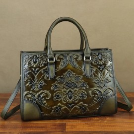 FEIGITOR Genuine Leather Purse and Handbag Women Embossed Leather Crossbody Shoulder Bag - Green