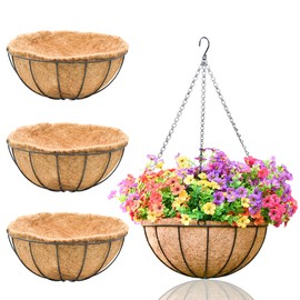Hanging Planters for Outdoor Plants 4 Pack 12 inch Metal Hanging Flower Basket with Coco Coir Liner Wire Plant Holder Watering Flower Baskets Pot Hanger Garden Decoration for Indoor Outdoor(XGL)