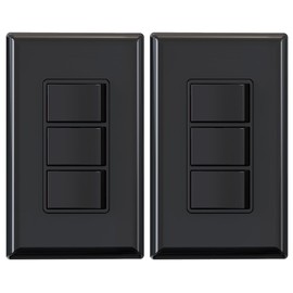 ELEGRP Triple Rocker Light Switch, 3 Single Pole, 15A 120V, In-Wall On/Off, Screwless Wall Plate, Self-Grounding, UL Listed (2 Pack, Black)