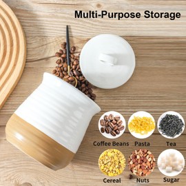 Ceramic Food Storage Jars,25 Oz Porcelain Kitchen Canisters with Airtight Lids Set of 3,Flour Containers for Countertop,Farmhouse Decor Serving Ground Coffee,Tea,Sugar,Pasta and Rice,White＆Yellow