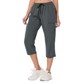 ChinFun Women's Cargo Hiking Capri Pants Quick Dry Capris Joggers Lightweight Golf Outdoor Casual with Zip Pockets Deep Grey XL