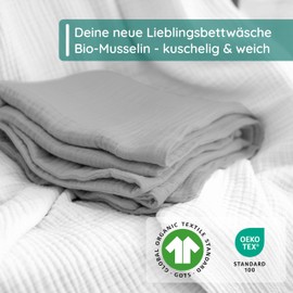 pure shores - Muslin Bed Linen Pillow 80 x 40 cm | Pillowcase 100% Cotton with GOTS | Zip | Light Grey