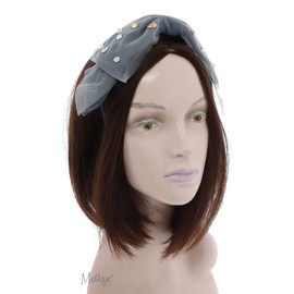 Motique Accessories Large Velvet and Tulle Bow Headband with Gems (Light Grey)