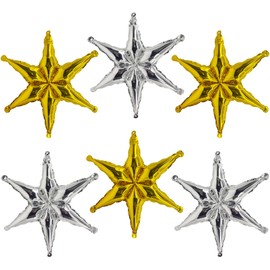 Gold Silver Hexagonal-Shaped Mylar Balloons,6Pcs 22 Inches Star Foil Balloons for Birthday, Anniversary, Wedding, Baby Shower, New Year's Party, Valentine's Day Decorations Hanging and Backdrop