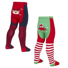 Tick Tock Baby Girls Cotton Rich Festive Design Tights 2 Pack Blue & Green 0-6 months