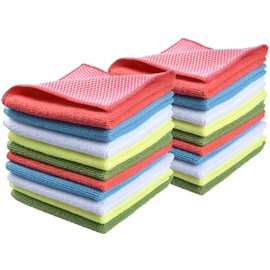 SINLAND 5 Color Assorted Microfiber Dish Cloth Best Kitchen Cloths Cleaning Cloths with Poly Scour Side 12Inchx12Inch 20 Pack (Pinkx4+bluex4+whitex4+yellowx4+greenx4)