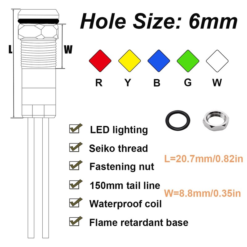 smseace 5Pack 1/4''(6mm) AC/DC12-24V LED Indicator Light Waterproof IP65 24