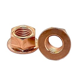 25 M10-1.25 Flange Exhaust LockNut Copper Plated 14mm Hex