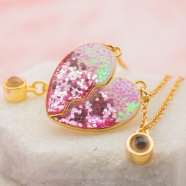 Pax Amare BFF Necklace for 2 with "I Love You in 100 Languages" Pendant - I Love You Friendship Necklace for Two - Couple Gift - Magnetic, Brass