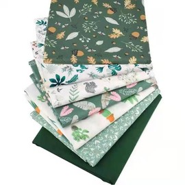 CraftsFabrics 7Pcs/Pack 50x50cm Green Series Floral Woodland Forest Fat Quarters Bundle 100% Cotton Precut Fabric Squares for Quilting, Arts, Crafts, DIY Projects