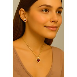 MŚ 1997 MENNICA ŚWIDNICKA 925 Sterling Silver Gold Plated Heart Pendant & Cubic Zirconia Earrings Set - Luxury Gift Set for Women - Hypoallergenic - Valentine's Day - Mother's Day - Wedding