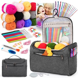 Aeelike Kit de ganchillo para principiantes jóvenes y mayores, el primer kit de ganchillo para adultos incluye 23 ganchos de ganchillo, juego de hilo de 655 yardas para ganchillo, instrucción, bolsa,