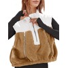 Tankaneo Womens Cropped Vests Outerwear Color Block Half Zipper Fleece