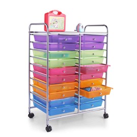 LAZYMOON Rolling Storage Cart Utility Organizer Plastic Drawer Cabinet with 20 Semi-Transparent Drawers