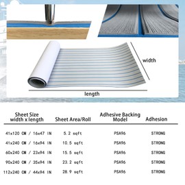 KXKZREN Boat Flooring EVA Foam Decking Sheet Faux Teak Marine Mat Marine Carpet Cooler Tops Non-Slip Self-Adhesive Flooring for Motorboat RV Yacht Kayak Swim Platform 94" x 47"/44"/35"/23"/16"