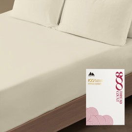 Mayfair Linen 100% Egyptian Cotton Full Fitted Sheet Only - 800 Thread Count 16" Deep Pocket Fitted Sheet, Durable Sateen, All-Around Elastic, Head/Foot Side Indicators, Sand Full Fitted Sheet